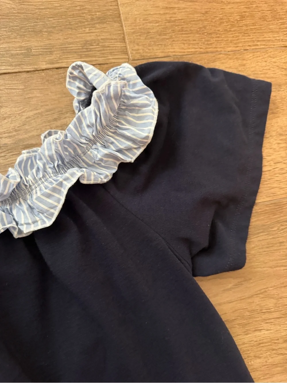 Kate Spade Off-the-Shoulder Ruffle Top in Navy and Light Blue